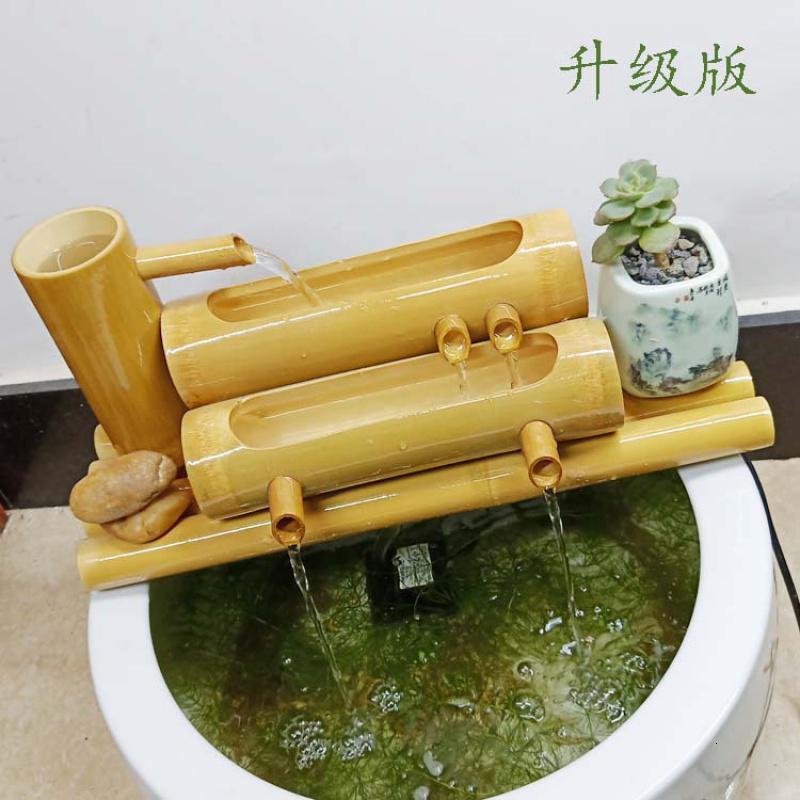 陶瓷竹流水竹筒鱼缸循环过滤器石增氧加湿摆件竹子竹排新款客厅 三维工匠 竹排长60cm不带缸