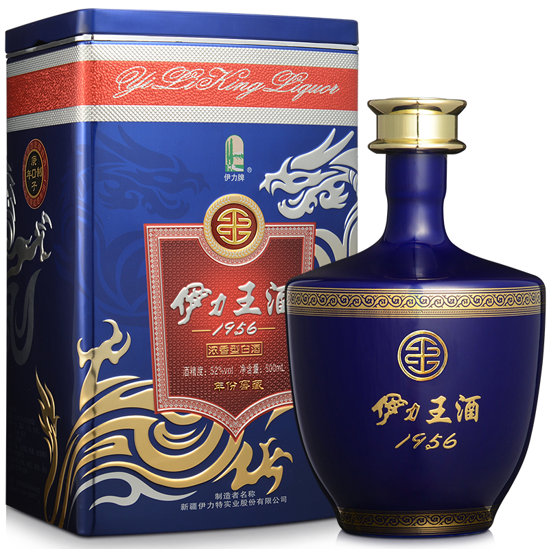 [酒厂自营]52度伊力王蓝王500ml铁盒装浓香高度伊力特白酒铁盒 新疆