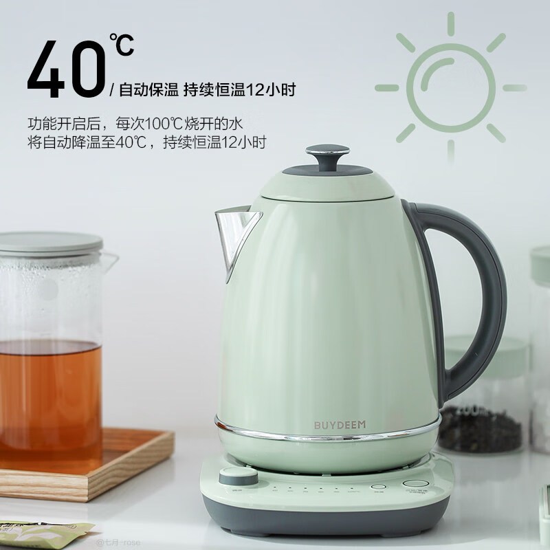 北鼎K740C/002 304不锈钢调温热电水壶 浅杉绿 1.7L
