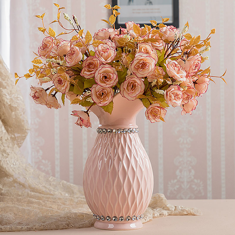 简约陶瓷花瓶酒店客厅装饰品花瓶摆件餐桌插花干花水培花器|粉色大号