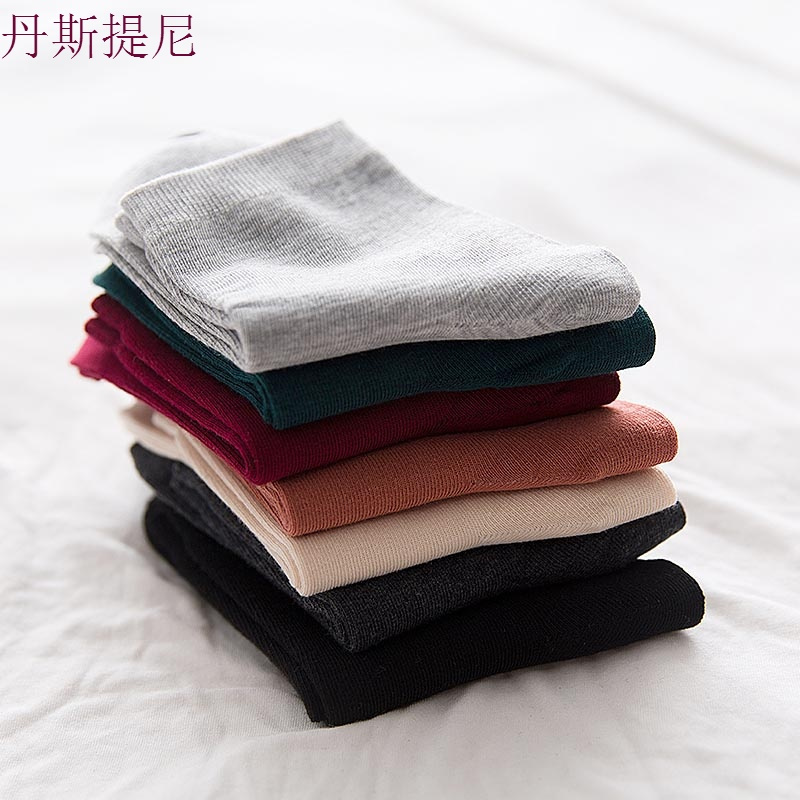 袜子女中筒袜黑色棉袜纯色韩国春夏季长袜薄款中腰纯棉韩版学院风