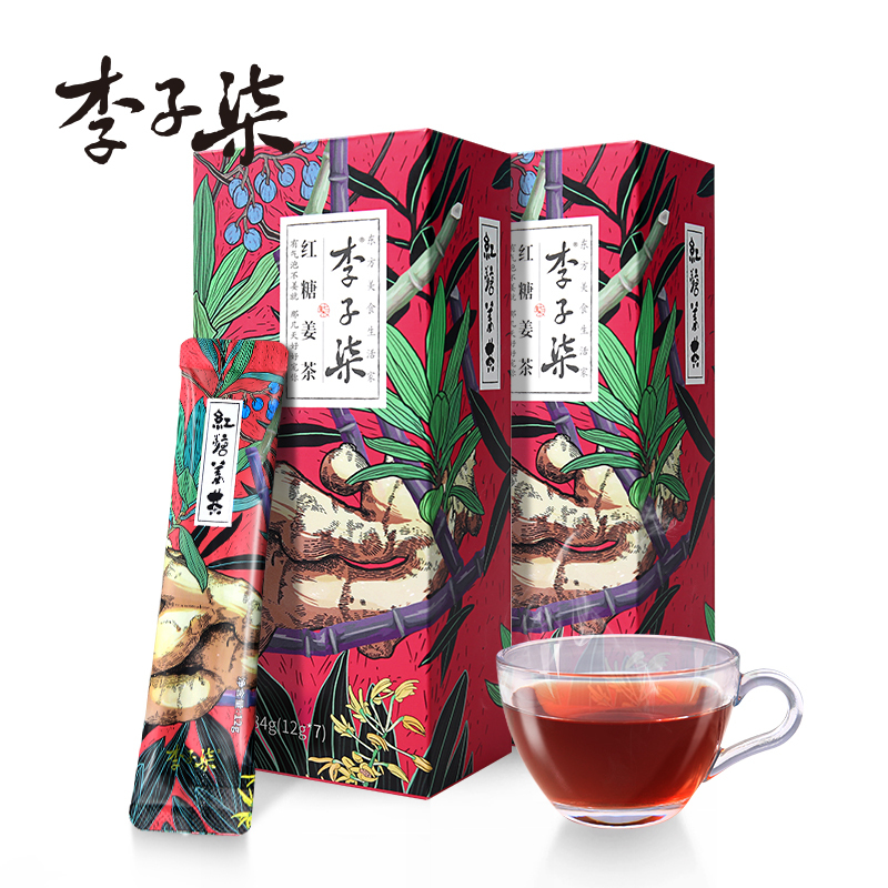 李子柒 红糖姜茶女生大姨妈姜红糖水暖身姜糖茶姜枣茶速溶12g*7条*2盒