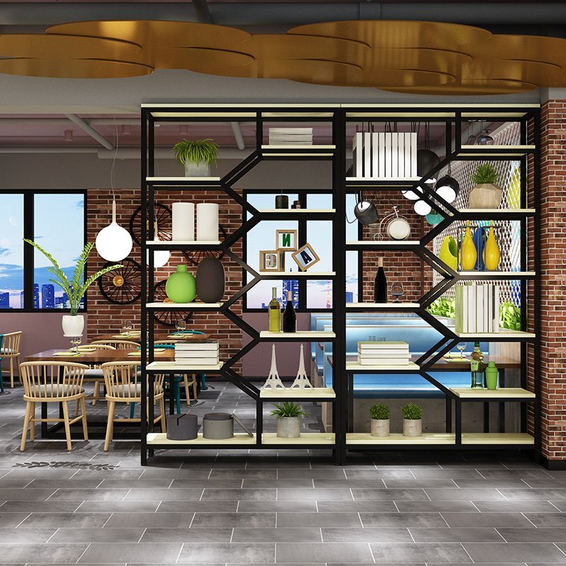 铁艺复古书架隔断置物架客厅落地玄关屏风柜收纳展示架装饰柜书柜