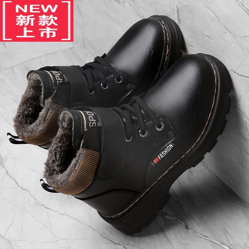 可莉允男童雪地靴冬季鸿星鸿尔克防水防滑加绒加厚大棉鞋儿童棉靴马丁靴图片