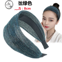 JiMi遮白发头箍透气宽边发箍成人压发带韩版发卡女压碎发头饰简约时尚 银丝绿色纱线款发箍F022
