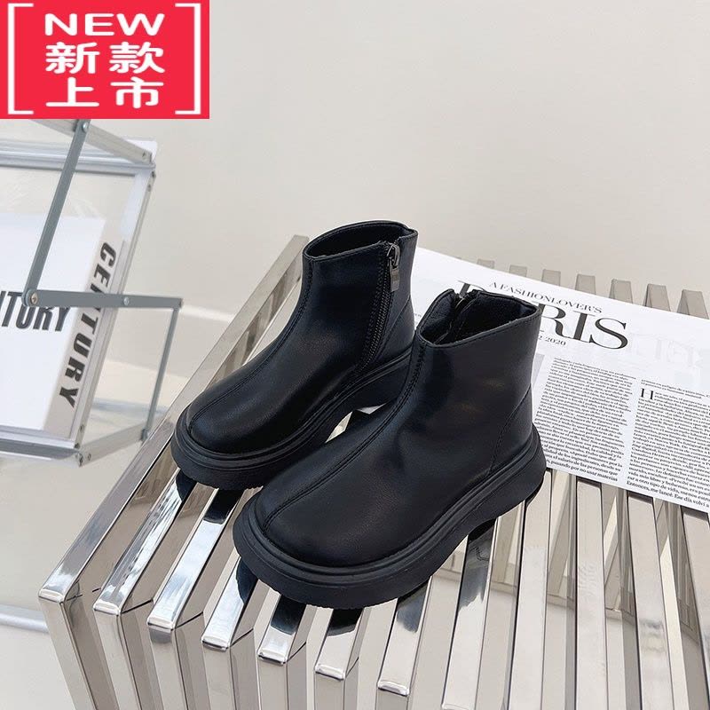 可莉允儿童靴子2022秋冬女童加绒靴宝宝单皮鞋公主鞋保暖马丁靴男童短靴图片