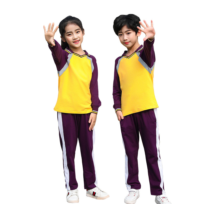 珠海市斗门区小学生校服秋装长袖男生女孩纯棉运动装夏装短袖套装男生