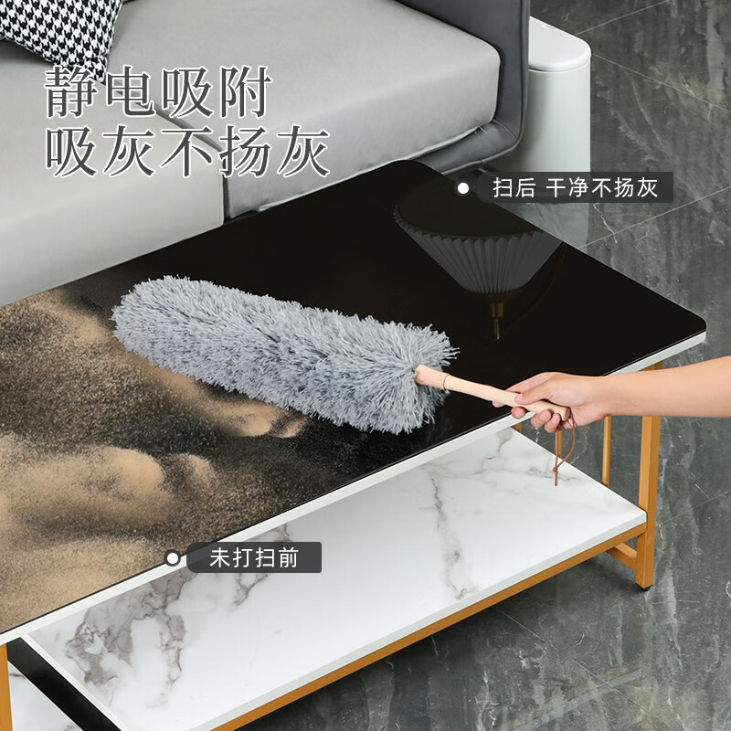 葵雨纤维静电除尘掸吸灰扫灰家用长鸡毛掸子不掉毛打扫神器大扫除 榉木柄-灰色短款 约48cm 加厚 ZY-GF8386高清大图