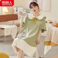 南极人睡裙女夏季棉短袖薄款可外穿大码胖mm200斤韩版宽松睡衣 L ALS2322