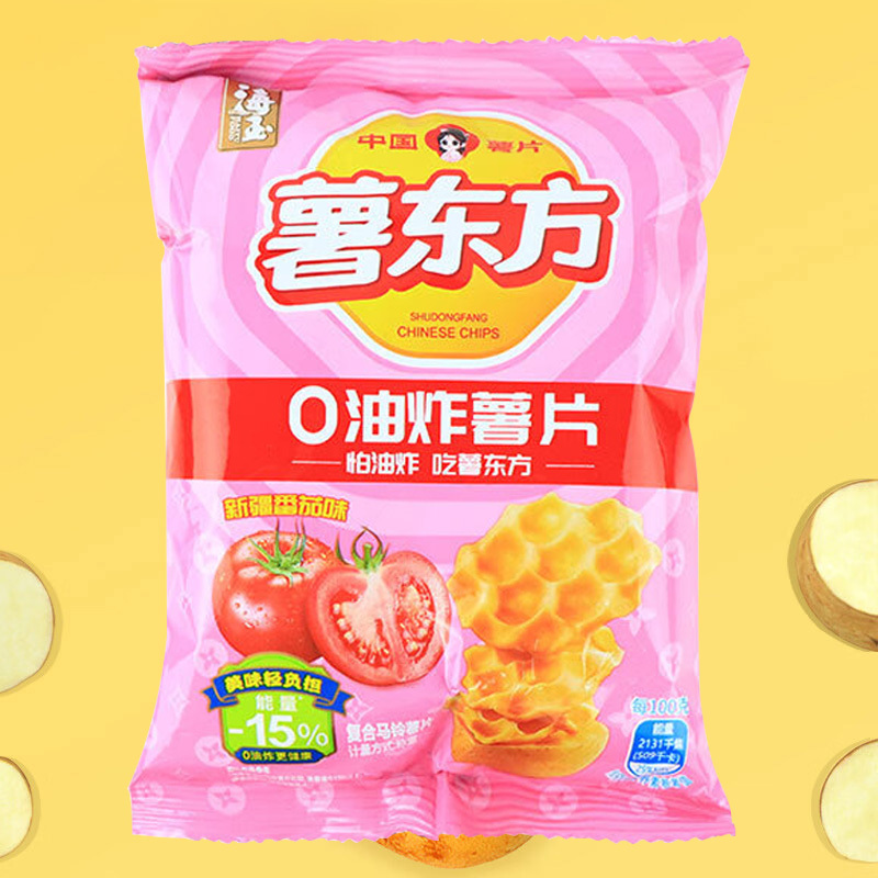 海玉薯东方土豆薯片休闲零食充气包非油炸新疆番茄味20g*15袋