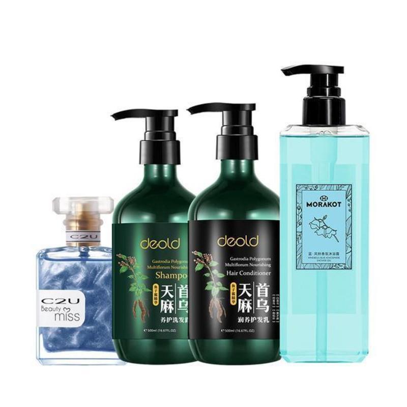 洗发水+护发素+沐浴露+香水 递欧 天麻首乌滋养洗养护四合一套装
