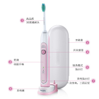 飞利浦(Philips)电动牙刷 声波震动式 成人男女充电式牙刷 健康净白型 31000转/分钟 樱花粉HX6761