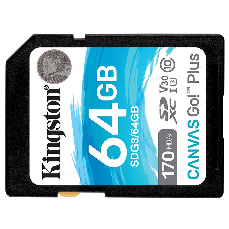 金士顿(Kingston)SD存储大卡 高速佳能相机单反微单内存卡 170M/S SDG3/64GB