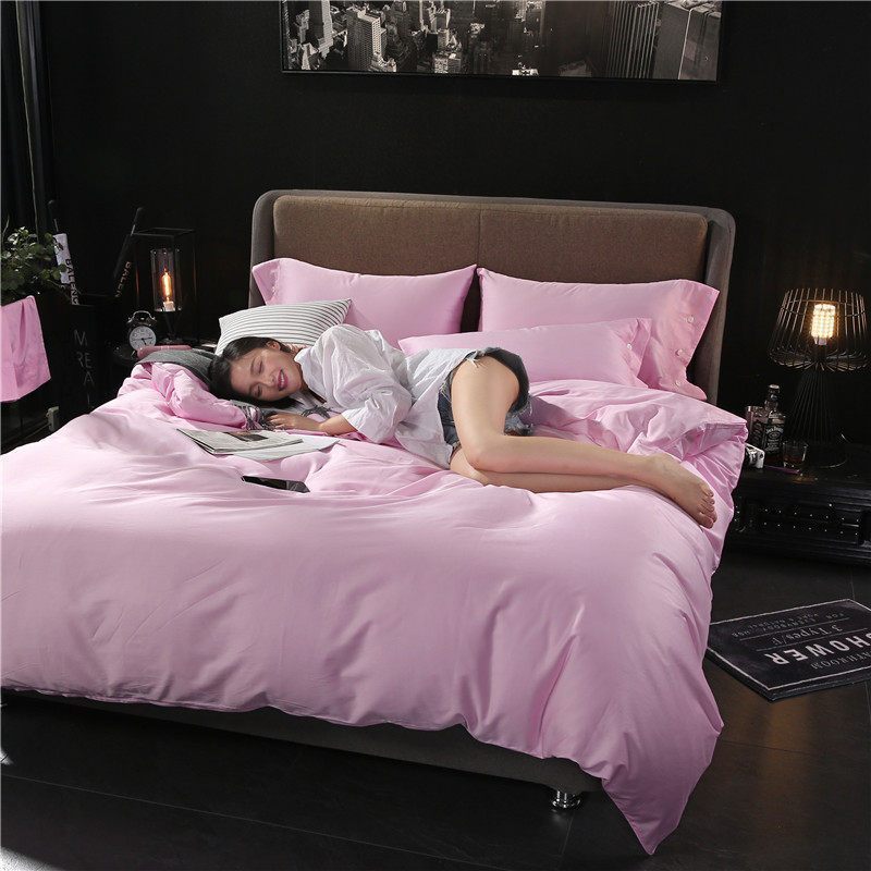 美帮汇床上四件套60支全棉全棉床笠床套被套简约公主风2.0米床单床品 幻影粉 1.5m（5英尺）床