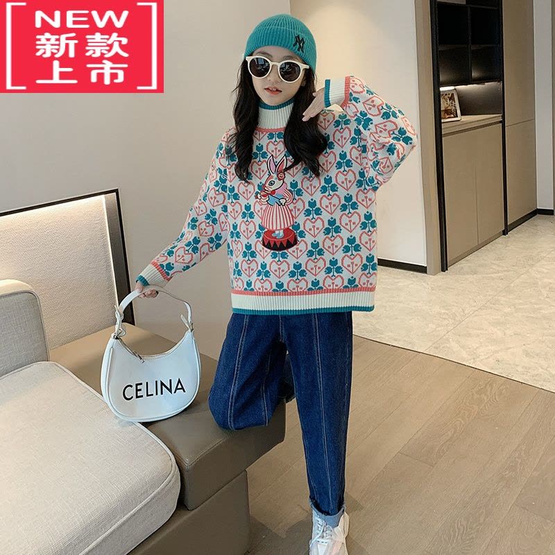 可莉允女大童秋冬款加绒加厚毛衣洋气半高领2022新款冬季儿童针织打底衫图片