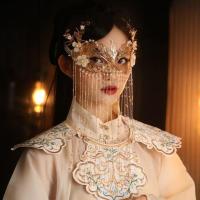 复古风汉服面具装造型道具面帘女写真流苏仙气遮面金色配饰头饰品 金色遮面帘一个