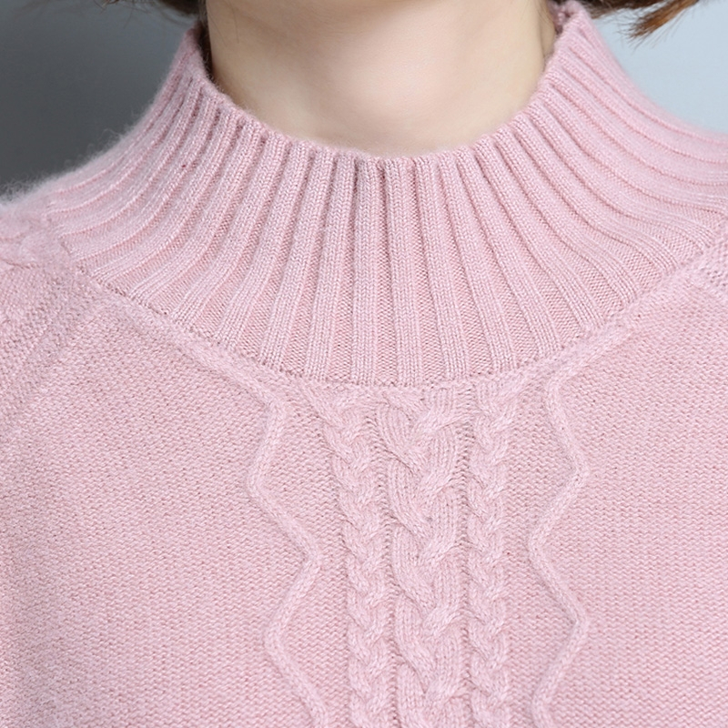 18秋冬半高领女螺纹绞花插肩袖羊毛衫女短款打底衫针织毛衣