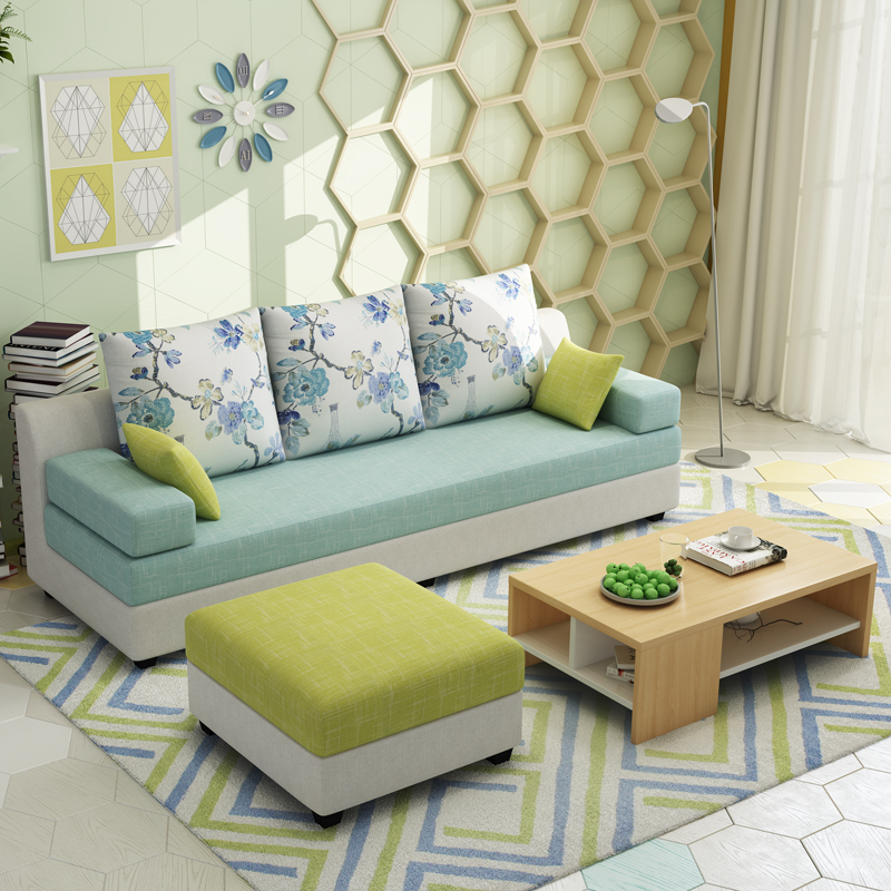 小户型布艺沙发客厅组合简约出租房特价便宜318米长三人布沙发视频