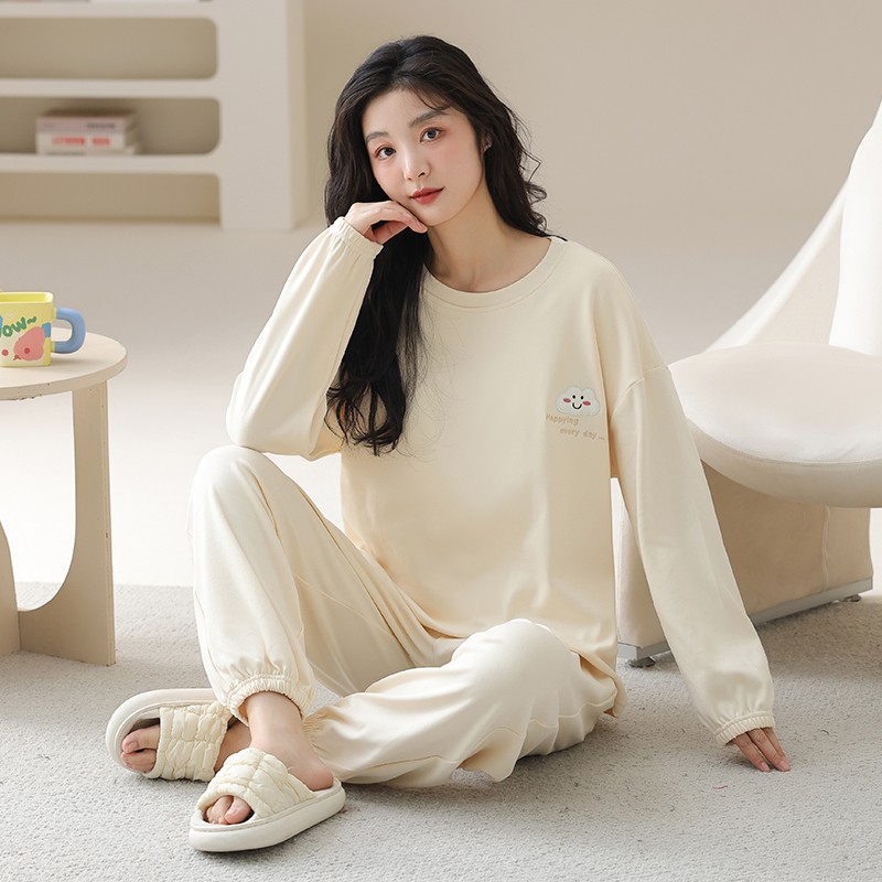 啄木鸟睡衣女士春秋季纯棉长袖长裤休闲可外穿全棉云朵家居服套木高清大图