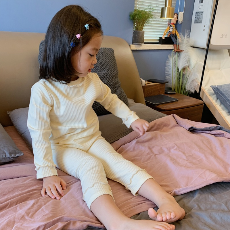 杏色裤子 100码 模特码 女童春秋装睡衣套装长袖套头长裤两件套家居服儿童洋气套装宝宝潮