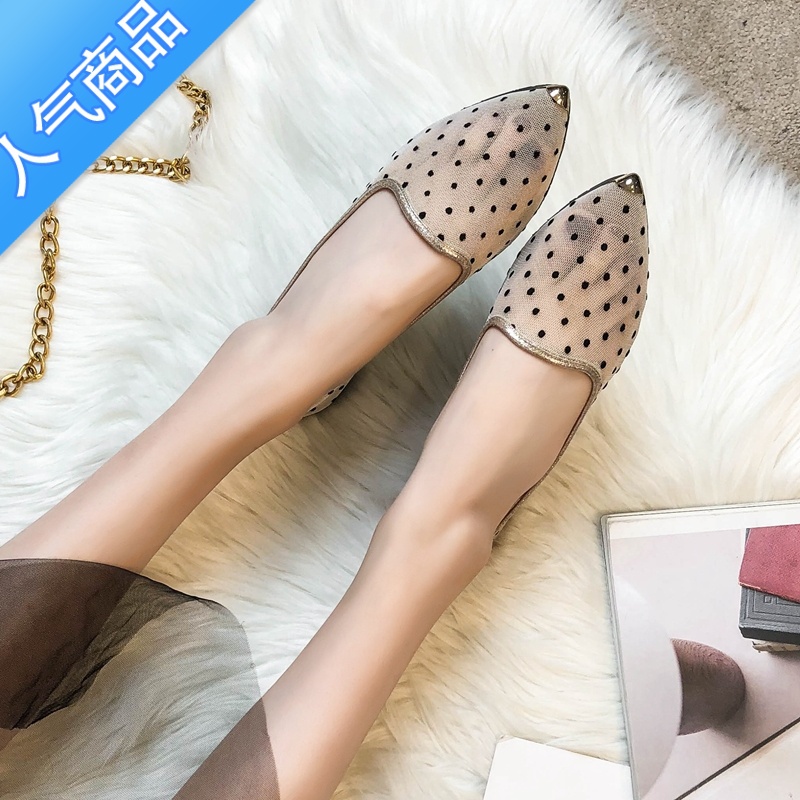 SUNTEK波点网纱凉鞋女夏2023新款镂空平底网鞋透气蕾丝淑女鞋浅口单鞋潮高清大图