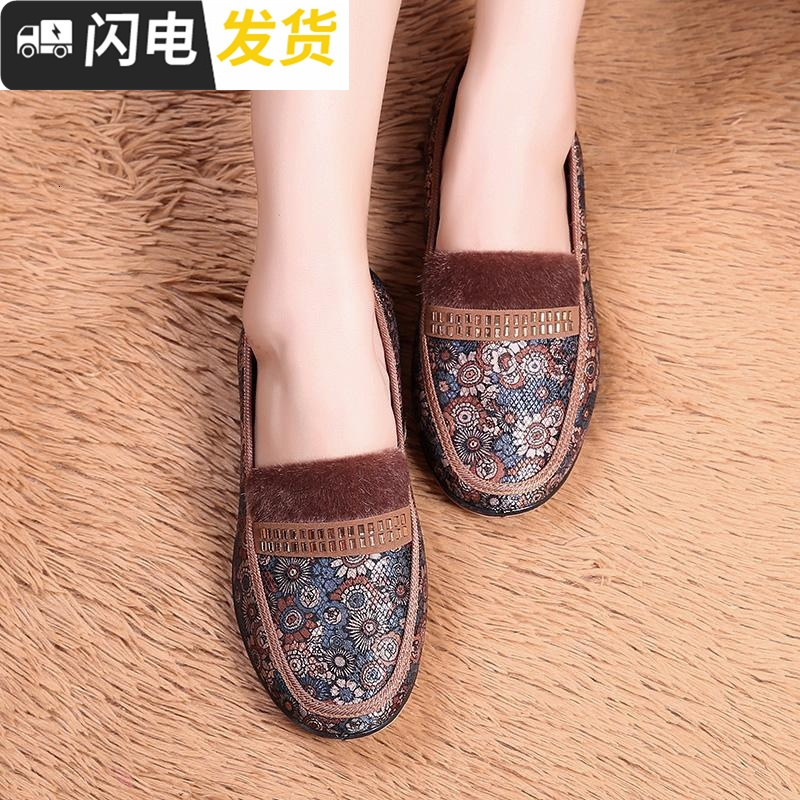 老北京布鞋女棉鞋冬加绒保暖中老年妈妈二棉鞋软底防滑老人奶奶鞋启如休闲鞋休闲鞋