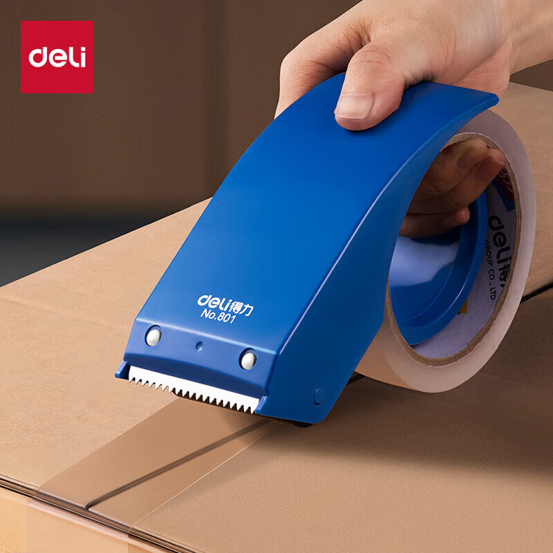 得力金属刀口封箱器打包器胶带底座 适用胶带宽度48mm内胶带切割机 蓝色801
