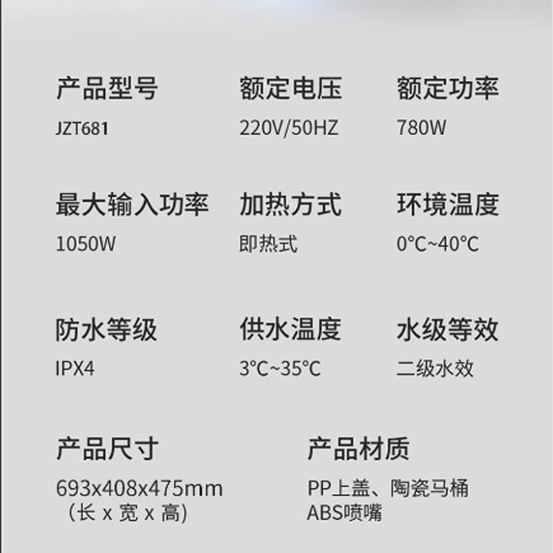 九牧智能马桶JZT681-400坑距高清大图