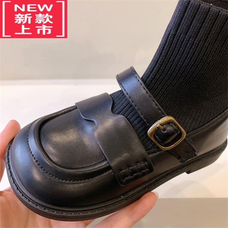 可莉允儿童靴子秋冬新款女童马丁靴黑色走秀女孩短靴炸街软底宝宝袜子靴图片