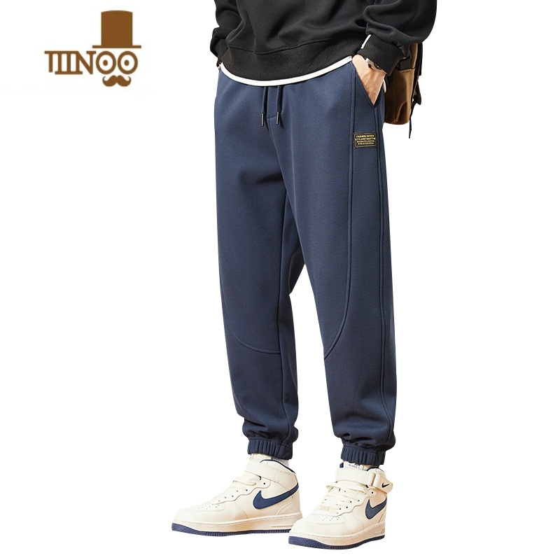 YANXU休闲裤男款秋季2023年新款宽松运动裤子男士秋天束脚九分针织卫裤高清大图