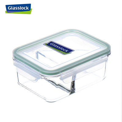 GlassLock韩国原装进口分隔玻璃饭盒可微波炉加热耐热钢化玻璃分格保鲜盒便当盒大容量密封带盖碗上班族带饭670ml