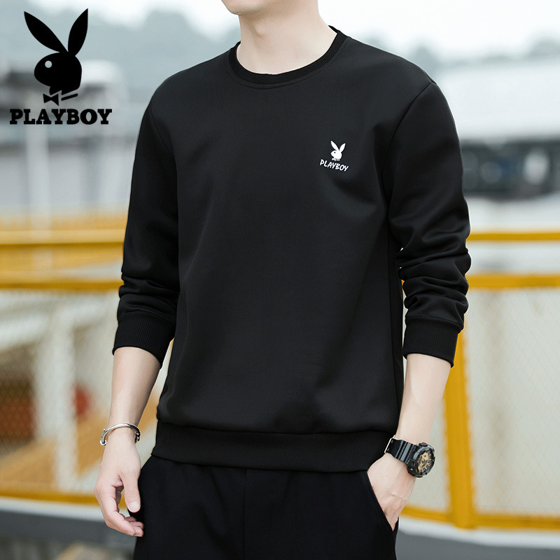 花花公子2021卫衣男春秋款长袖圆领打底衫休闲男士修身上衣