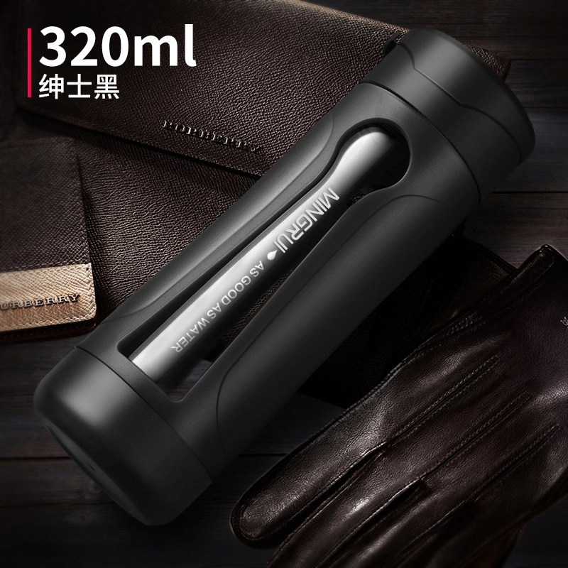 家柏饰(CORATED)双层家用带盖玻璃杯男女学生喝水杯便携泡茶杯创意透明杯子随手杯 温情棕320ml高清大图
