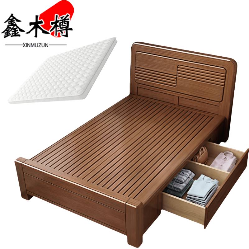 鑫木樽实木高箱床+床垫套装120*200cm 套高清大图