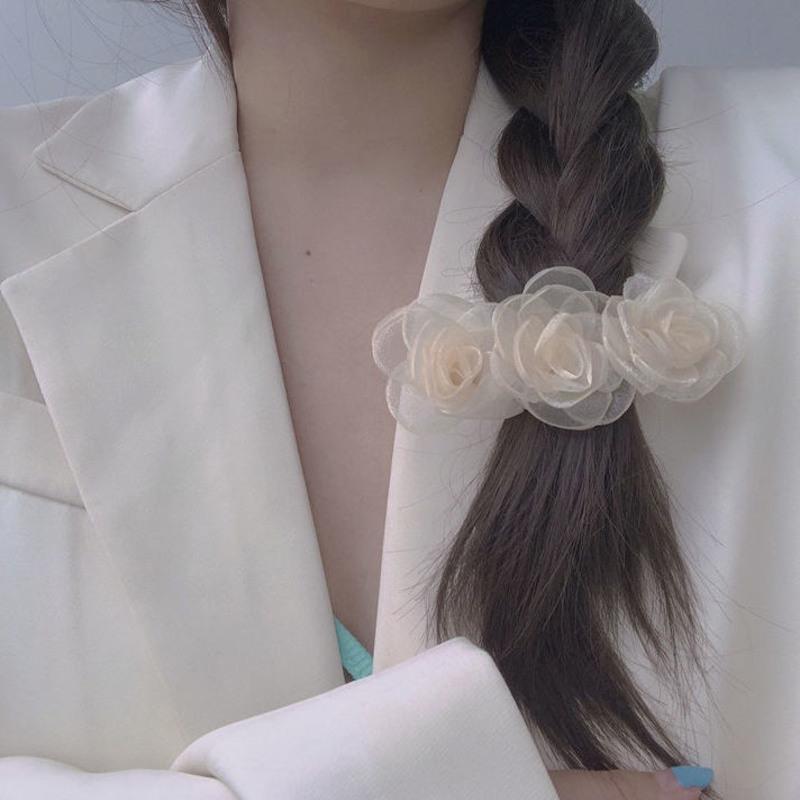 山茶花发夹超仙夏季新款花朵后脑勺顶夹小香风高级感小众发饰女 布艺米白玫瑰花-发夹
