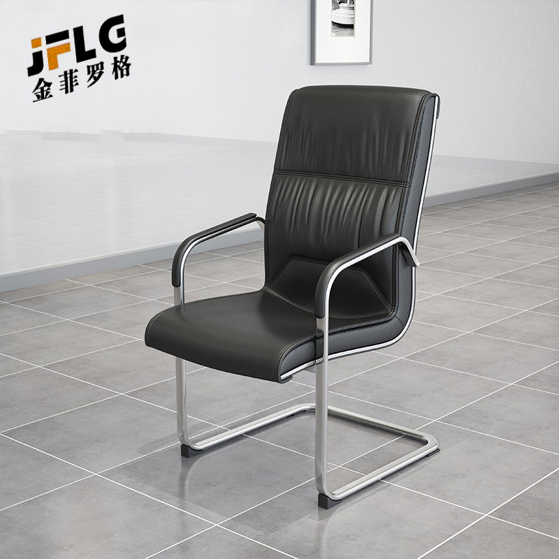 苏宁 金菲罗格 办公家具 黑色办公电脑椅 西皮弓形椅高清大图