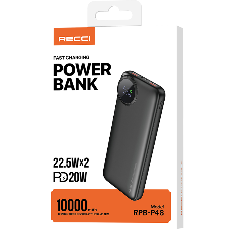 锐思3C认证带数显PD快充移动电源RPB-P48(10000mAh)黑色高清大图