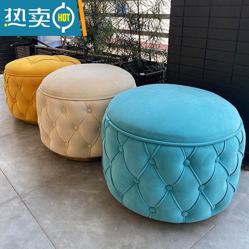 敬平轻奢拉扣圆凳现代简约矮凳家用换鞋凳儿童收纳储物凳客厅脚踏凳子收纳凳高清大图