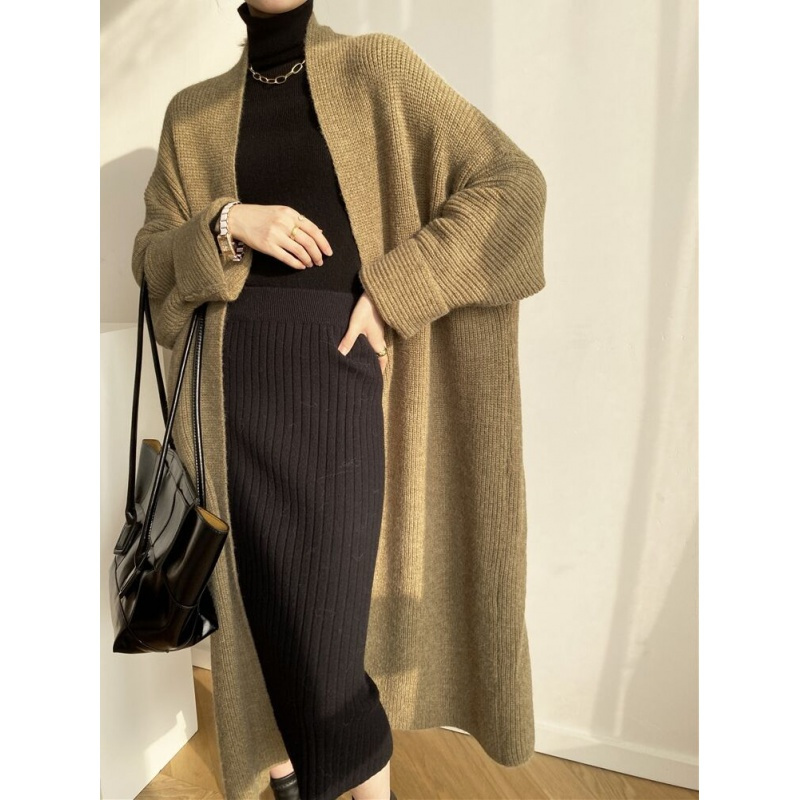 秋冬慵懒高冷气质大毛衣外套女时尚宽松针织开衫百搭过膝长款加厚