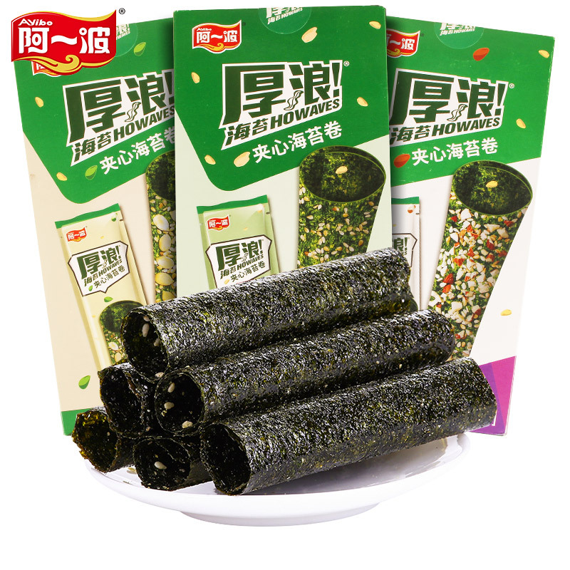阿一波夹心海苔卷28.8g盒装即食巴旦木芝麻海苔儿童宝宝海味零食品