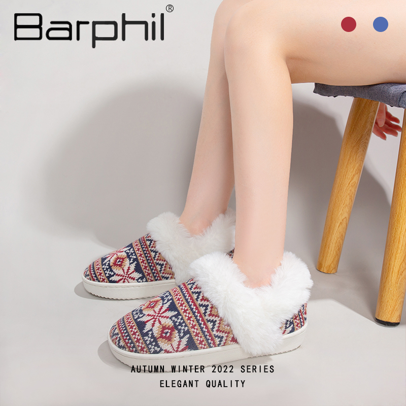 Barphil毛毛拖鞋冬季新款室内家居加绒加厚保暖全包脚防滑厚底拖鞋