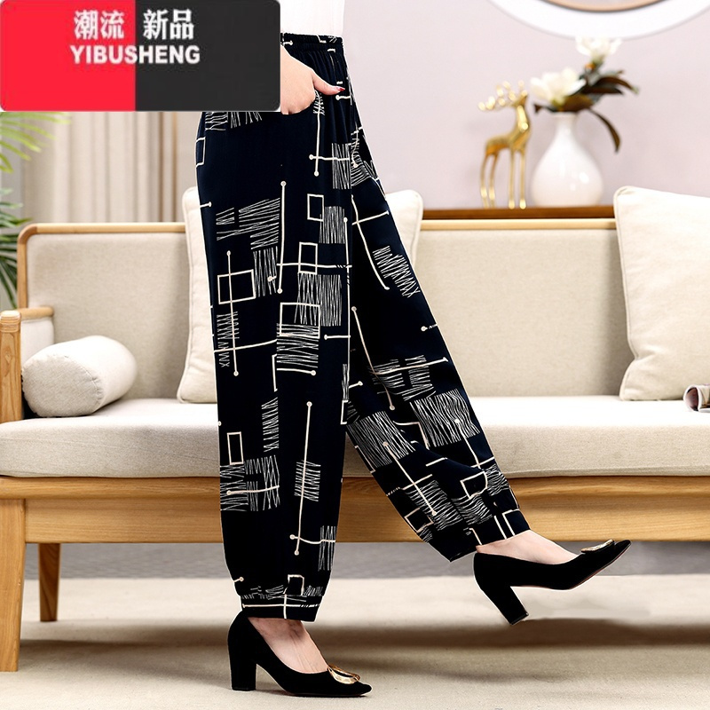 sheng女棉绸灯笼裤季新款中年妈妈装高腰宽松民族风广场舞休闲长裤