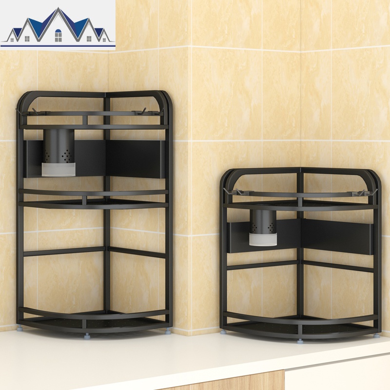 厨房置物架不锈钢黑色三角架厨房用具壁挂调味品调料转角收纳架子_9_108高清大图