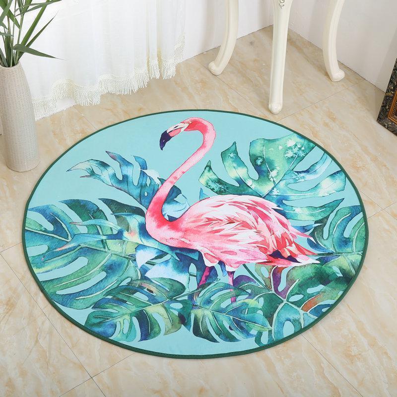 美帮汇现代简约圆形地毯儿童衣帽间客厅卧室床边转椅机洗电脑椅地垫 绿荫火烈鸟圆 直径80厘米圆