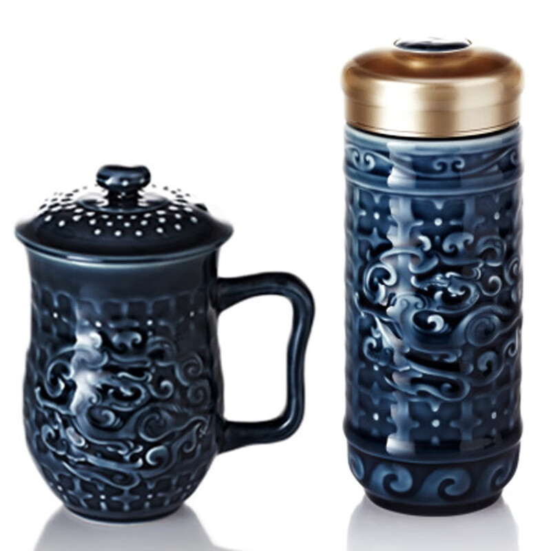 乾唐轩 活瓷杯 便携水杯陶瓷杯子 宝石蓝 势在必得礼盒 双层随手杯 白色高清大图