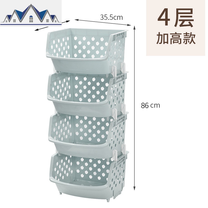 果蔬收纳筐厨房置物架落地多层厨房用品用具小百货储物架蔬菜架子_11_820 北欧蓝-4层无盖