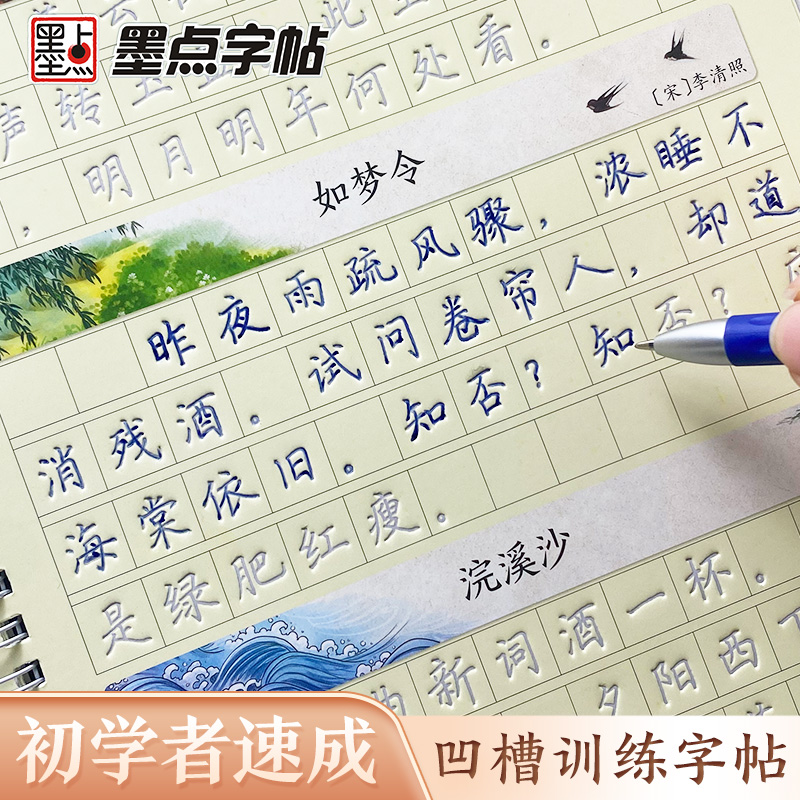 [3册]唐诗宋词+楷书入门+楷书常用2500 [正版]练字宝楷书凹槽练字帖3本装初学者成人手写练字男生女生字体漂亮字钢笔高清大图