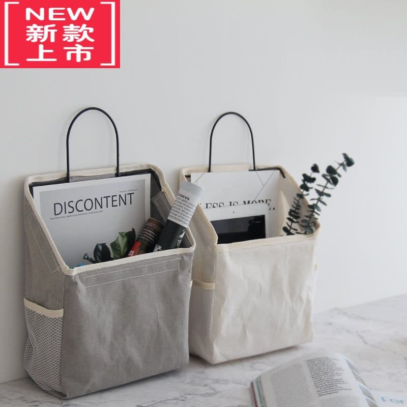 可莉允ins墙壁挂式收纳袋 宿舍墙上床头家用大号挂袋简约帆布书本储物袋图片