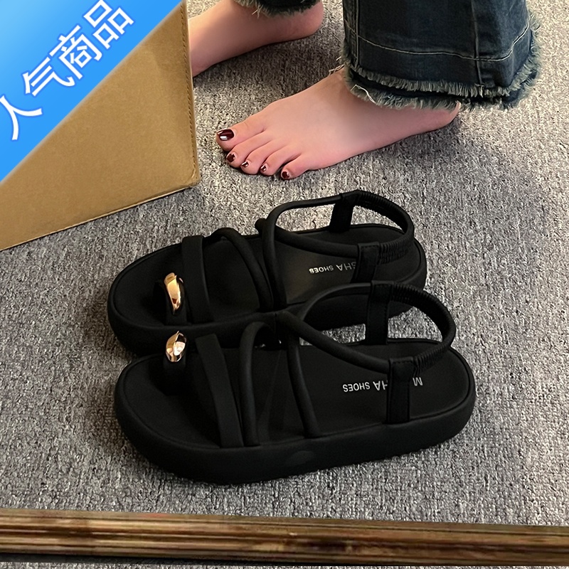 SUNTEK法式凉鞋女2023年新款夏季外穿厚底软底女鞋百搭不累脚沙滩罗马沙高清大图