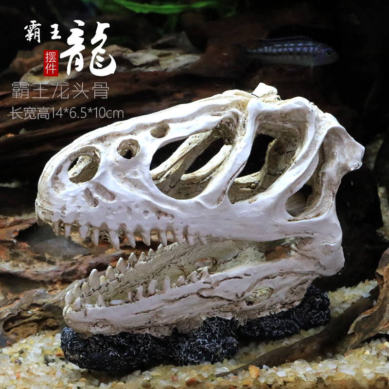 仿真恐龙骷颅头骨躲避屋树脂假山水草造景头骨鱼缸水族箱装饰摆件
